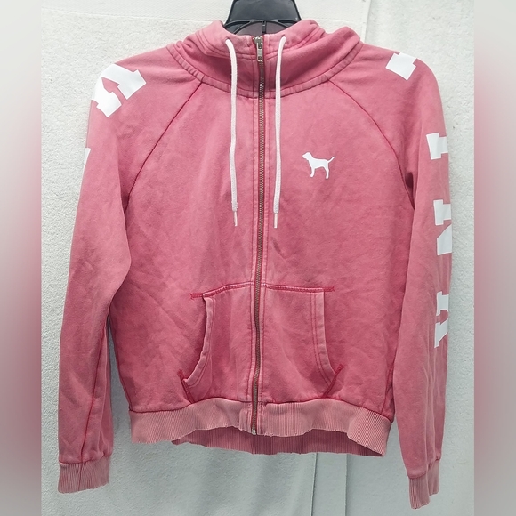 Victoria's Secret Jackets & Blazers - Pink Zip-Up Hoodie with White Logo Sz L